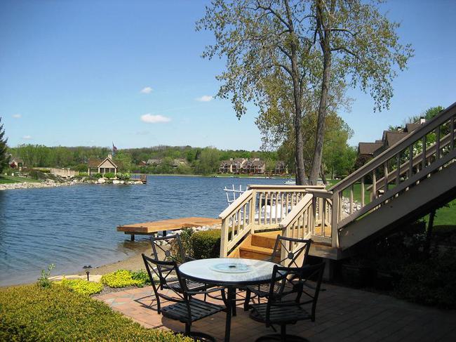 Blue Heron Pointe condos, Northville MI. Patio view overlooking the water.