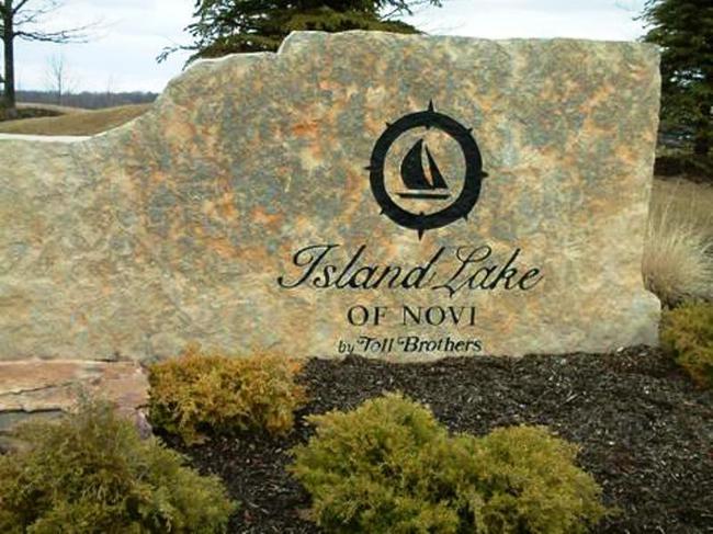 Island Lake Arbors Condos of Novi Michigan. Subdivision entrance.